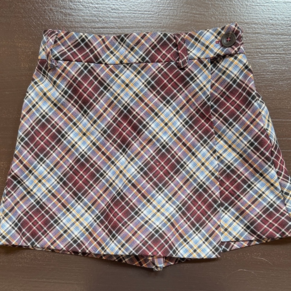 Zara Plaid Skort in Burgundy, Navy & Yellow